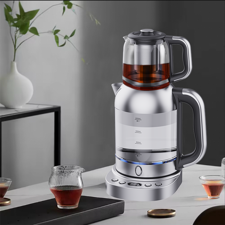 Tetera eléctrica 2 en 1 de doble cristal, hervidor de Samovar turco, hervidor eléctrico de cristal inteligente de 2,0l con función de mantenimiento del calor para Cocina