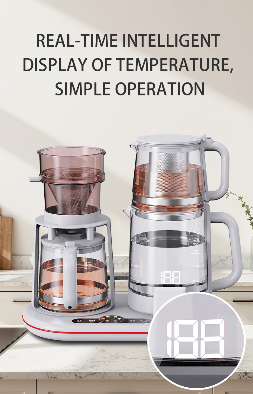 Hervidor de vidrio multifuncional de 1500W, hervidor doble inalámbrico inteligente, tetera eléctrica, juego de cafetera, Control Digital de temperatura