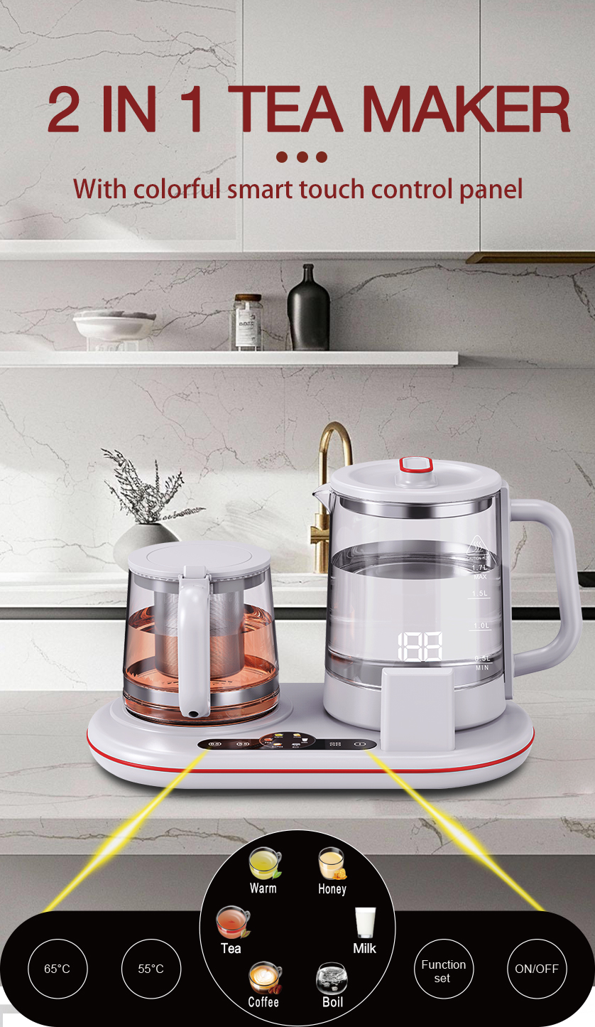 Tetera de 1,7 L + 1,1 L con base inalámbrica giratoria