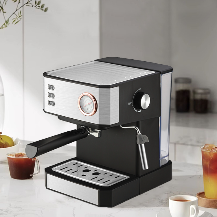 Cafetera italiana automática comercial de 850W, máquina para preparar café por goteo Espresso de 20bar con medidor de presión, bandeja de goteo para vaporera