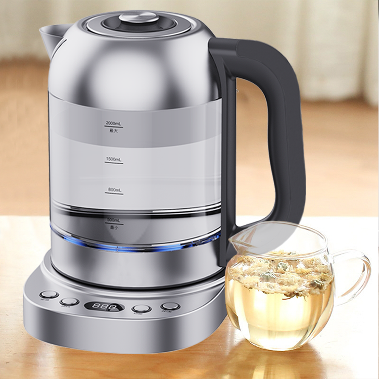YUEKON Electrodomésticos 2.0l Jarra inalámbrica Agua de ebullición rápida Vidrio Tetera eléctrica Máquina para hacer té