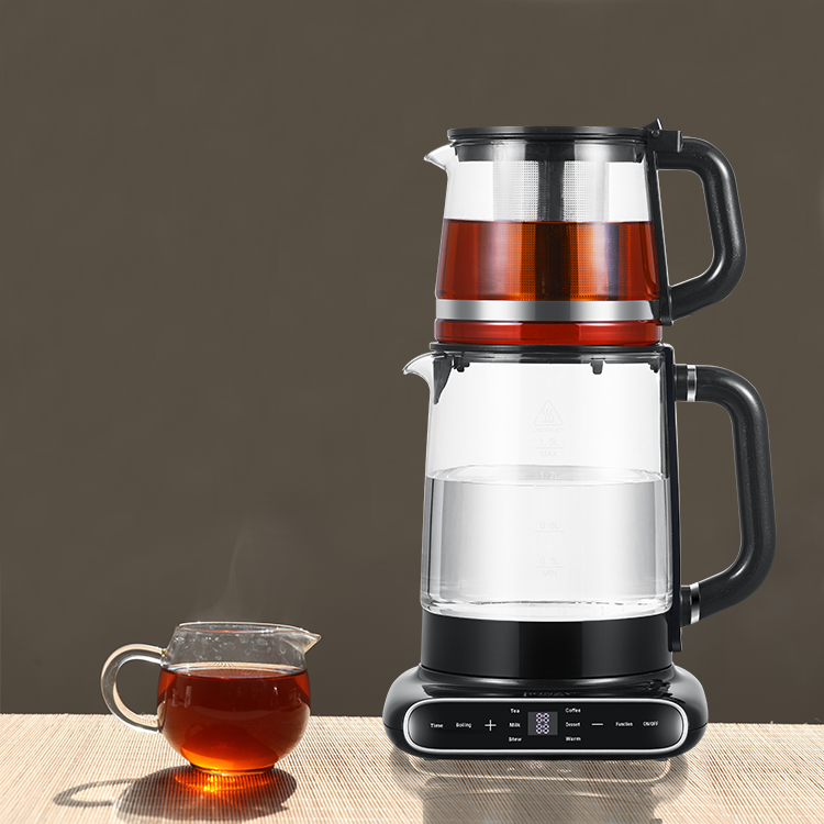 Hervidor inalámbrico con cuerpo de vidrio de doble capa, 1,5l + 1,1l, con filtro de té para cocina y hogar 