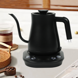 El fabricante de YUEKON modificó para requisitos particulares la caldera eléctrica del cuello de cisne de la tetera del acero inoxidable del negro del logotipo