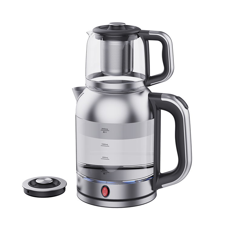Calentador de agua 2 en 1 para té doble Samovar turco, 2200W, filtro lavable, fabricante de té eléctrico personalizado de vidrio 
