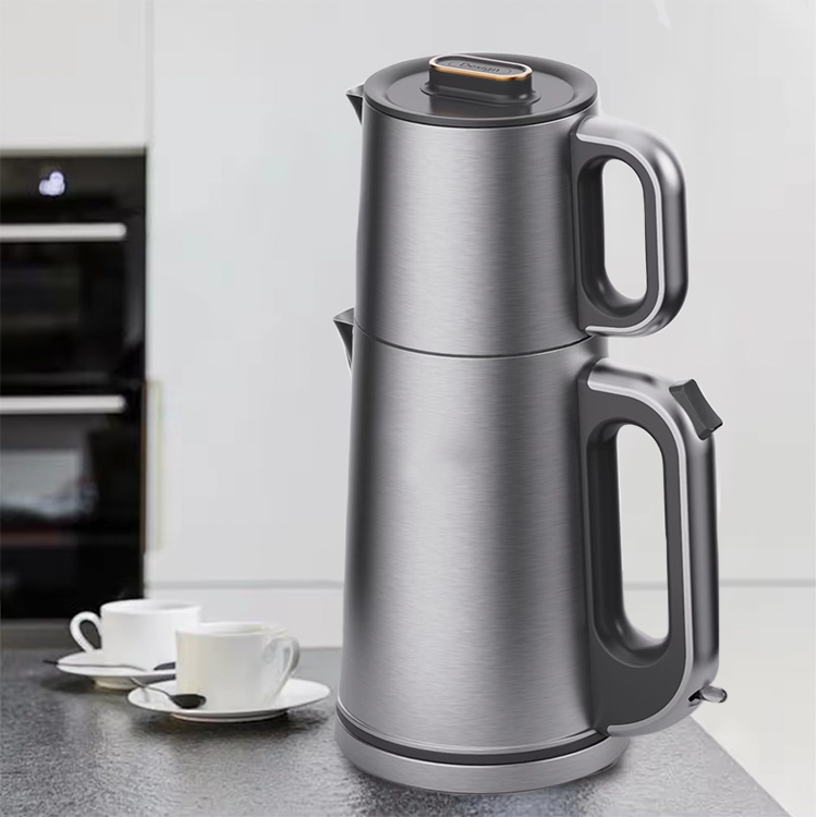 Tetera eléctrica de acero inoxidable de doble capa con Control de temperatura ajustable, olla de protección para hervir en seco