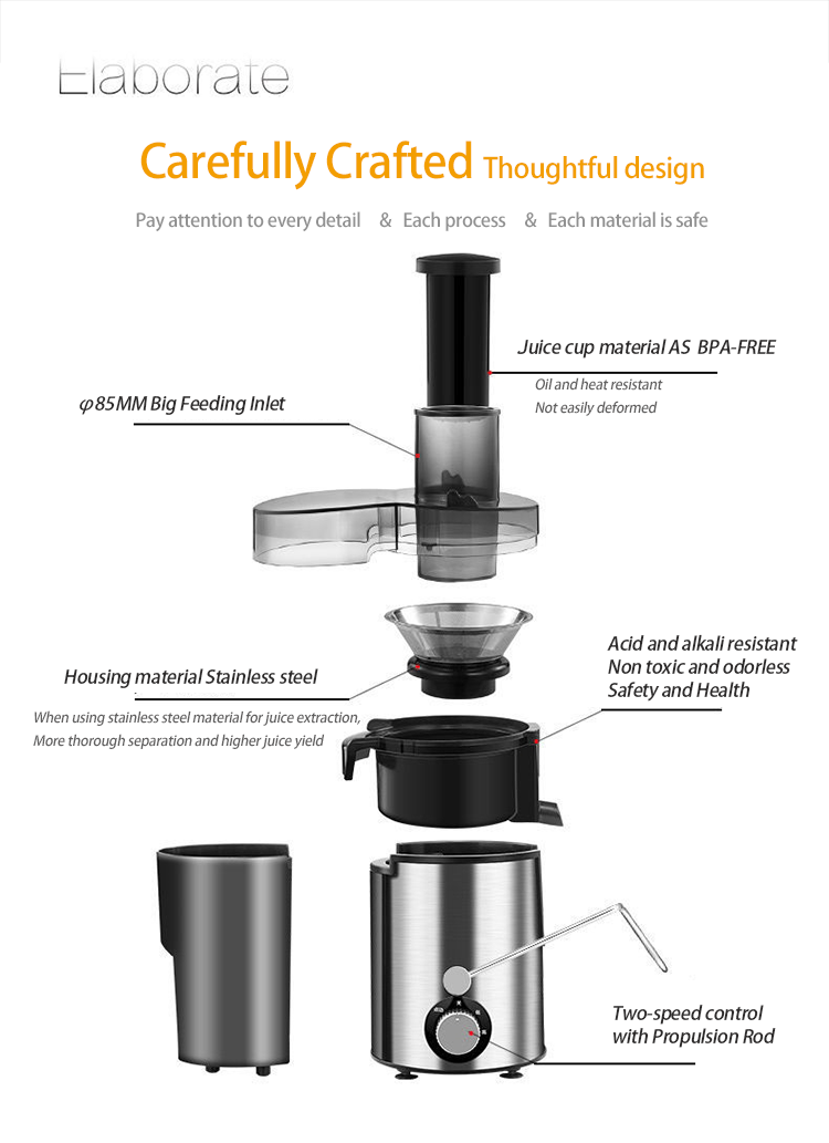 Boca de alimentaci&oacute;n arger, canal de alimentaci&oacute;n grande, poco ruido, jugo de frutas y verduras 