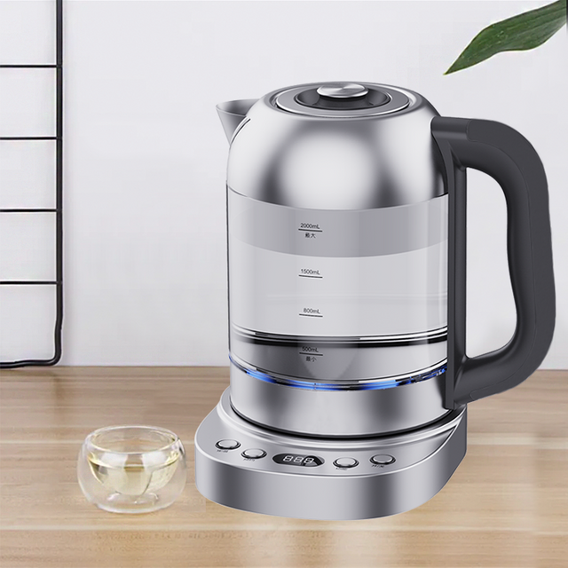 Hervidor eléctrico de vidrio de borosilicato alto, jarra inalámbrica de 2,0l con Control Digital en Base giratoria 360, Hervidor eléctrico de vidrio inteligente