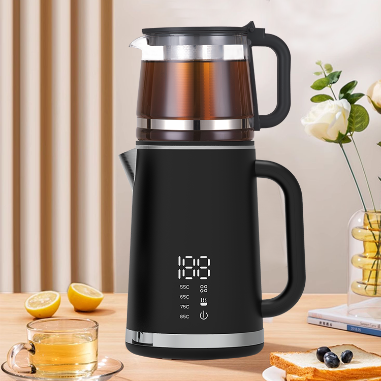 Hervidor moderno de doble pared de 1500w, Base de 360 ​​grados, 1,5l + 1,1l, Hervidor eléctrico inteligente de doble capa con tetera pequeña