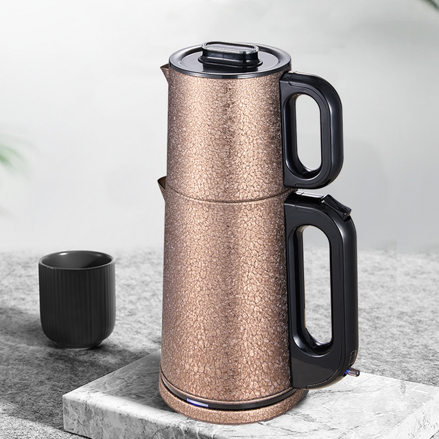 Tea de té de acero de doble acero inoxidable Grado de comida Turca 2 en 1 Té de té eléctrico Fuga de té té Electrice con filtro de infusores 