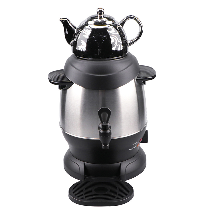 Nuevo estilo, juego de tetera Samovar árabe, olla de cerámica, tetera doble de acero inoxidable, tetera eléctrica Samovar con olla de cerámica 