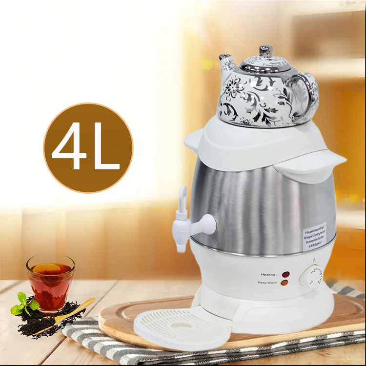 Tetera profesional de acero inoxidable con doble Samovar, juego de tetera eléctrica esmaltada, tetera Samovar, función de mantenimiento del calor 