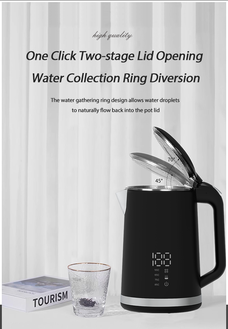 Hervidor de té eléctrico Digital inteligente con Control de temperatura, jarra de acero inoxidable de 1,5 l, doble capa